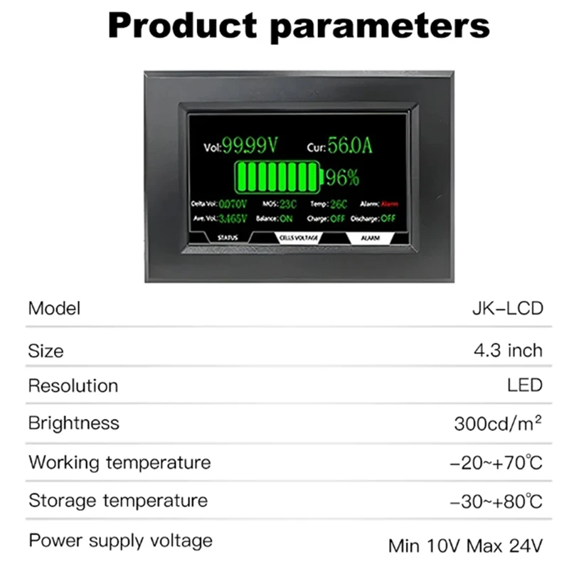 JKBMS Ʈ ׼, LCD ÷,  JK BMS 𵨿 , 120cm ̺,   4  , 4.3 ġ