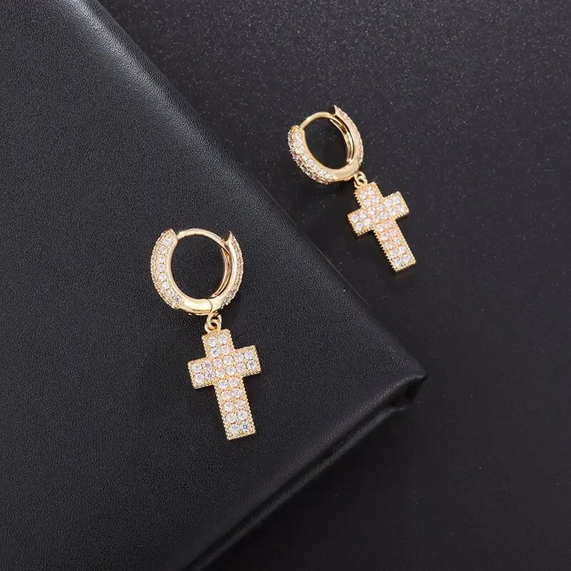 ピアス Luxury Street Wear ICE Cross Si Earrings jewelry unisexual Iced Mens 925 Sterling Silver Cz Elegant Hanging Dangle