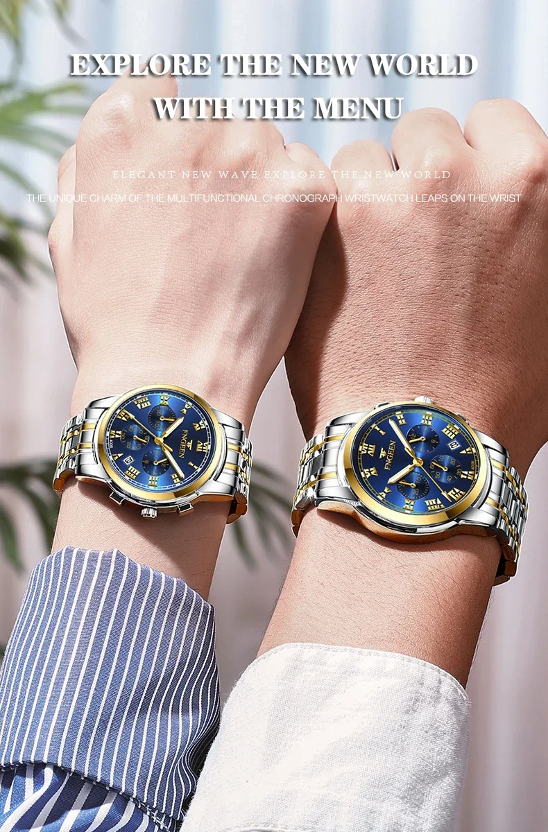 BINBOND Elegant Quartz Couple Watches Set - Stylish Waterproof Stainless Steel Valentine's Gift