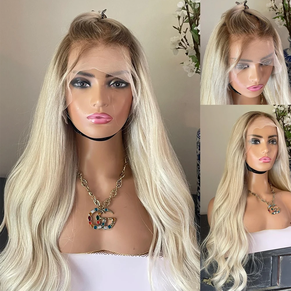 Ombre blonde lace front wig human hair barevný wigs for women long straight brazilian hair hd transparent full krajka 360 čelní