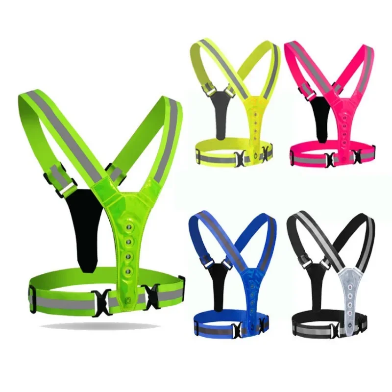 Motorcycle Motocross Reflective Vest Clothing Adjustable Safety Elasticity Clothing Night Cycling LED Lights
