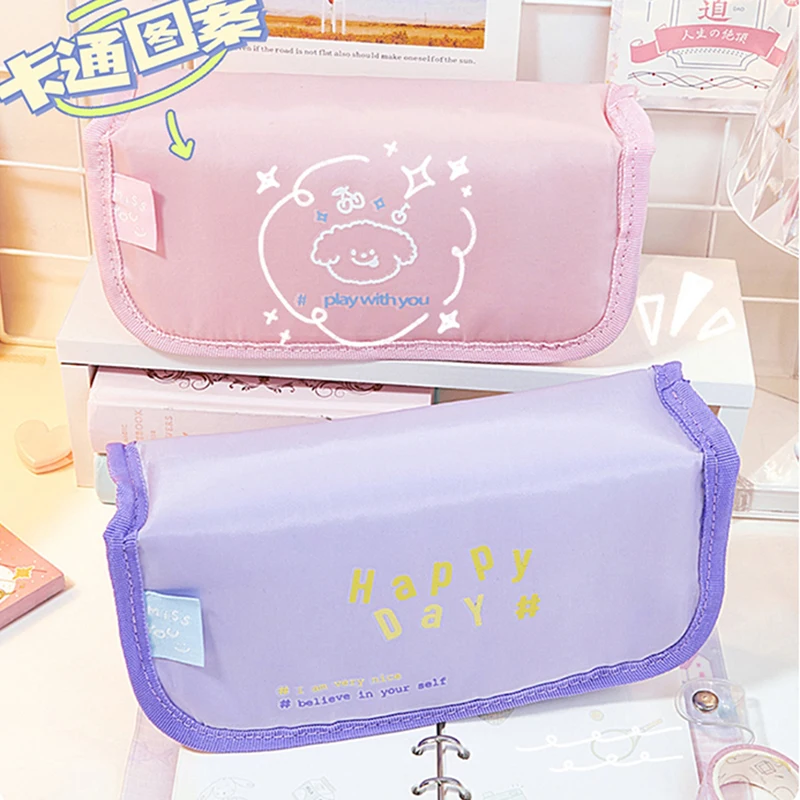 Large Pencil Bag Women Solid Cartoon Canvas Stationery Storage Pen Bags Organizer for Student Multifunction School Supplies 503 canvas pen curtain bag decorative colored pencil case organizer cloth multifunction