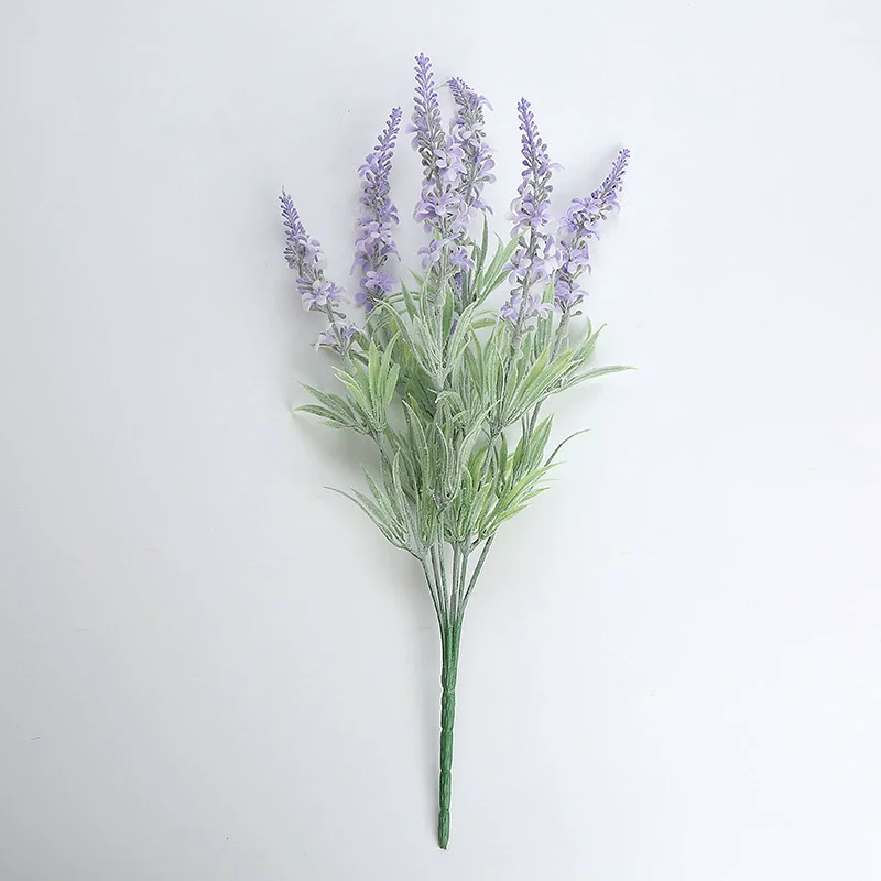 Romantic Lavender Flocking Artificial Flowers Bouquet - Elegant Purple Nordic Home Décor