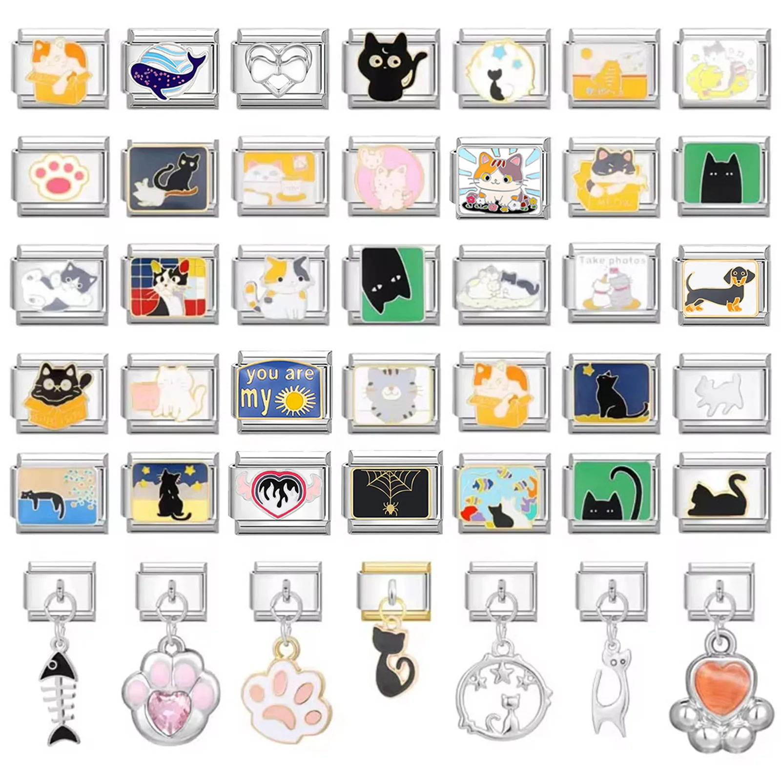 Cartoon Crypto Cat Kitten Paw Italian Charm Links Bracelet Girls Women Jewelry