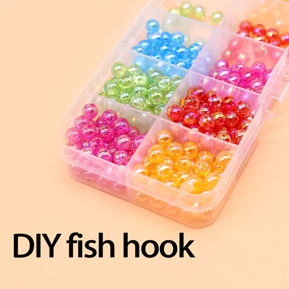 Topranc 100 Stück Angelperlen, 6 mm, runde Schwimmerkugeln, Stopper, Rigging-Perlen für Tackle, verschiedene Kunststoff-Glas-Glühperlen, DIY-Kit – Detail 3