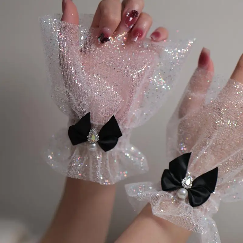 Attrezzatura fotografica per unghie Fiocco corto Polso in rete Maniche finte Polsino falso decorativo per sposa Articolo in tulle Nail art Scatta foto di sfondo