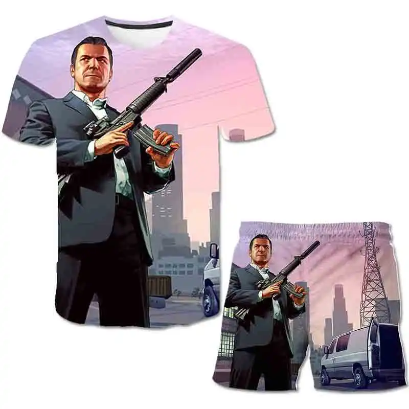 2Pcs Baby Unisex Kids Game Gta 5 Set Di Abbigliamento Abbigliamento Per Bambini Set Per Bambini Ragazzi Ragazze Cartoon Grand Theft Auto Game Gta 5 Ve