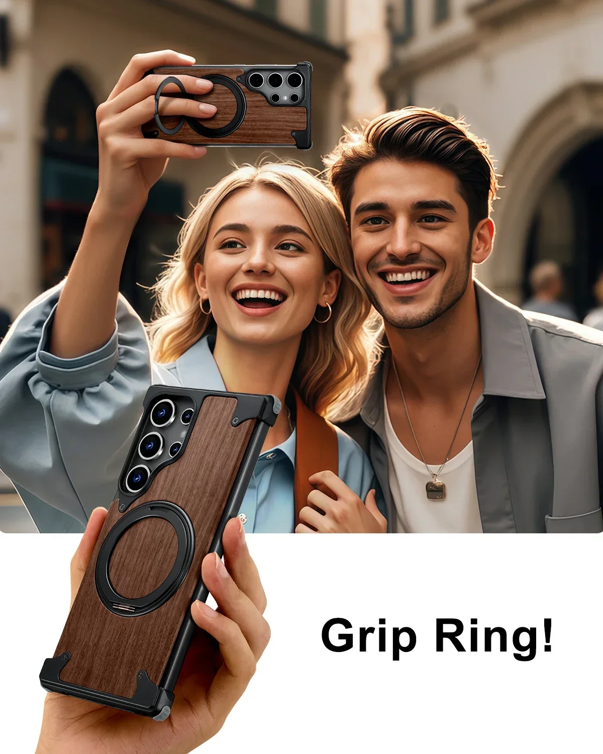 Eary Solid Wood for Samsung Galaxy S25 S24 Ultra Case with Magsafe 360°Rotation Kickstand Magnetic Stand Frameless Design Bumper