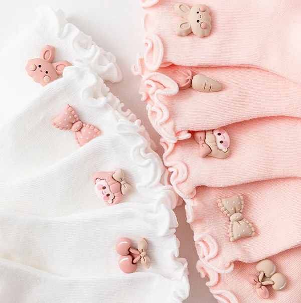 Korean Pink White Princess Ruffle Socks Kawaii Cartoon Middle Tube Loose Socks Newborn Infant Toddler Baby Socks 1-3years Old