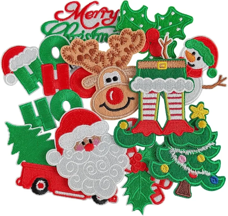3 Stück Weihnachts-Aufnäher zum Aufbügeln/Aufkleben, bestickter Weihnachts-Aufnäher für Kleidung, T-Shirt, Rucksäcke, Hüte, Jeans, Jacken, Dekor