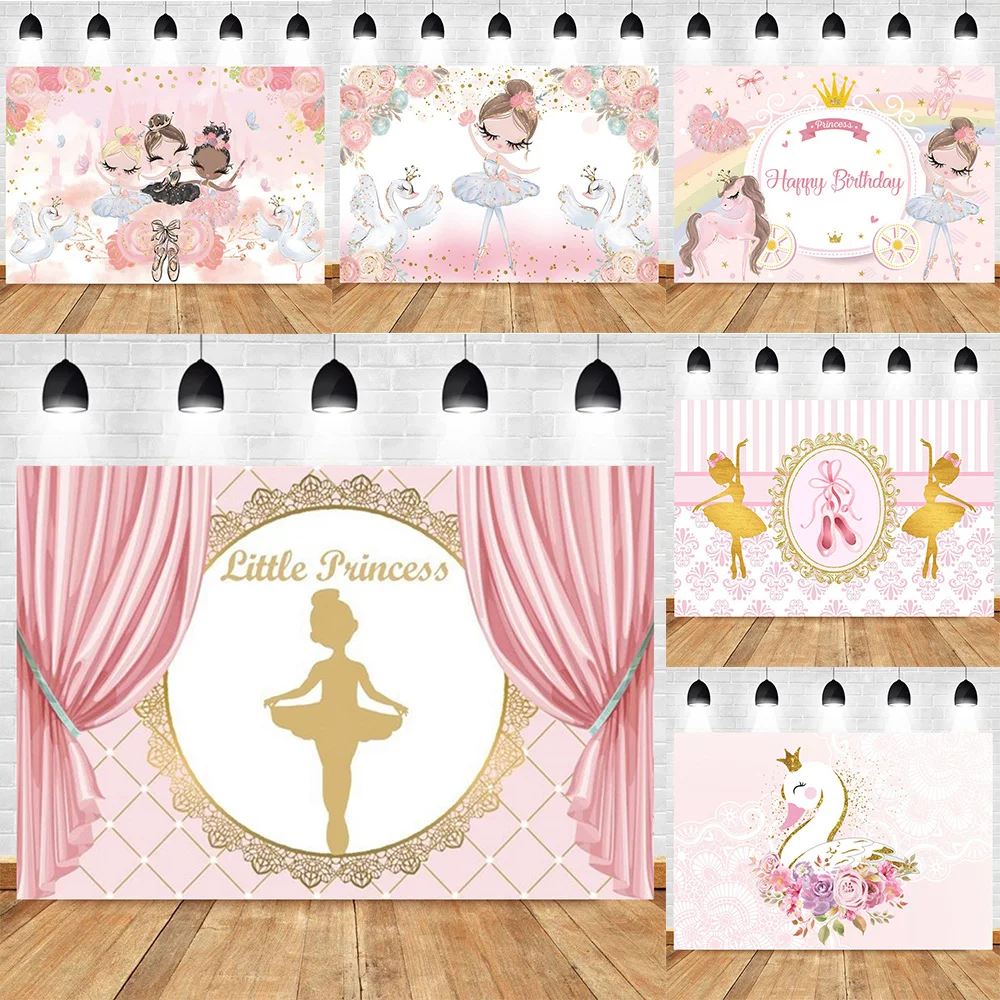 

Swan Ballet Dancer Golden Pink Backdrop Baby Girl Princess Birthday Party Baby Shower Decor Portrait Photography Backdrops Gift