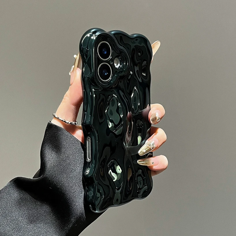 Glossy Wrinkle Plating Wave Border Case for iPhone 16 15 17 Pro Max Air Plus 11 12 13 14 Meteorite Pattern Soft Silicone Cover