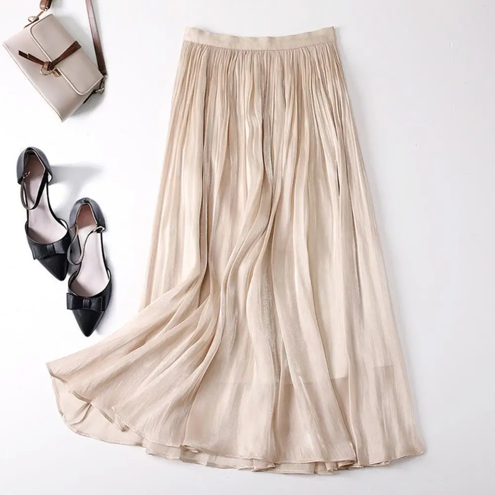 

Женская плиссированная юбка-макси, элегантная Однотонная юбка А-силуэта со средней посадкой и поясом на резинке, для вечеринок
