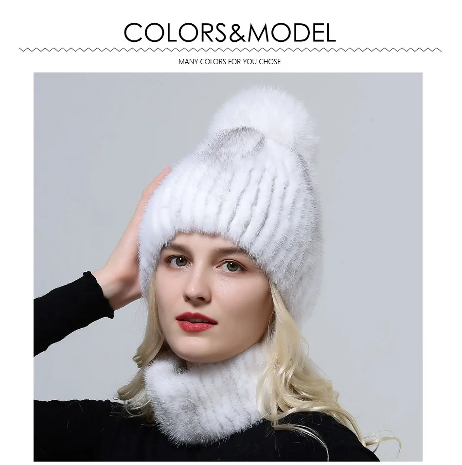 Natürliche Pelz Hut Frauen Im Freien Gestrickte Mützen Hut Weichen Gestreiften Mädchen Schnee Bommel Nerz Pelz Hut 100% Echtpelz Schnee kappe Winter Hut – Detail 4