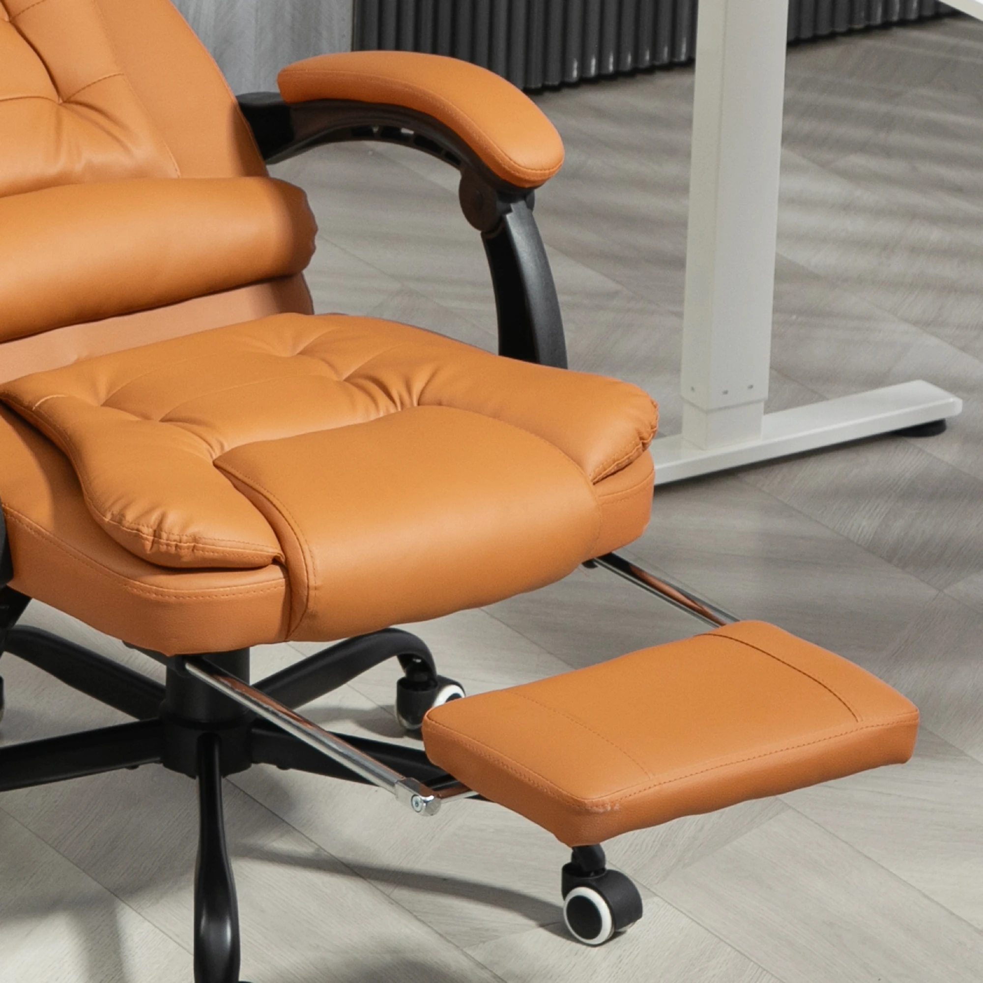 Pu Leather Massage Computer Chair W/ Padded Seat and Adjustable Height, Brown 5