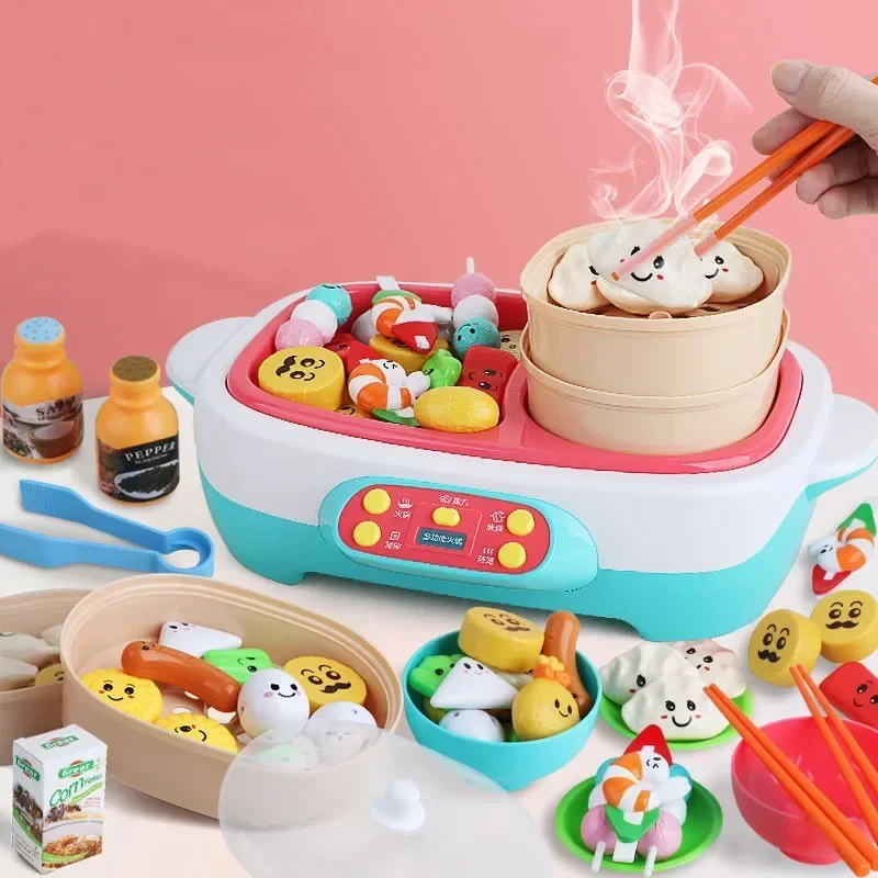 

Simulate music spray kids hot pot rotatable barbecue steamer kids kitchen items Play house Interactive Toy baby birthday gift