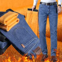 2024 hommes hiver classique affaires qualité célèbre marque polaire pantalon droit hiver thermique chaud en peluche Stretch jean 1