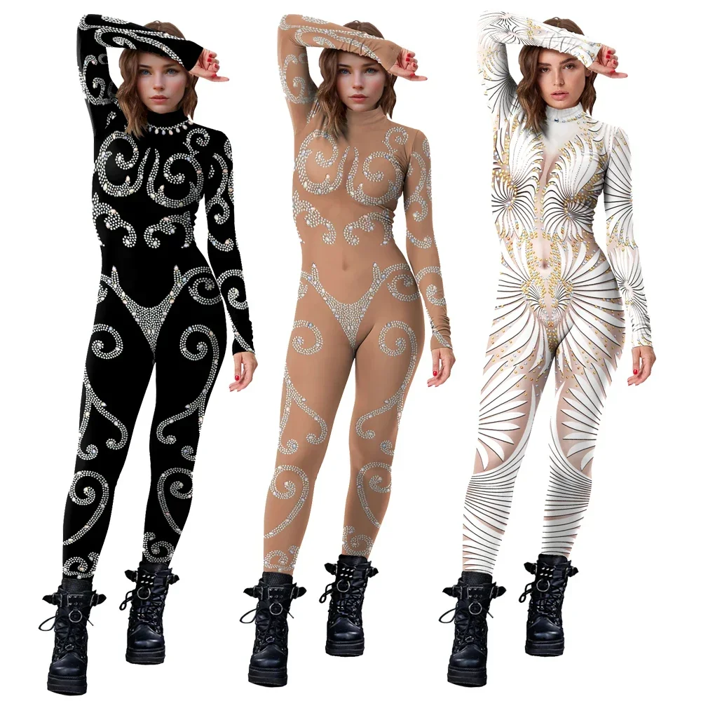 Lace Sequins Pattern 3D Printed Bodysuit Cosplay Shiny Sexy Jumpsuit Adult Carnival Party Performance Costume cosplay costume adult unitard