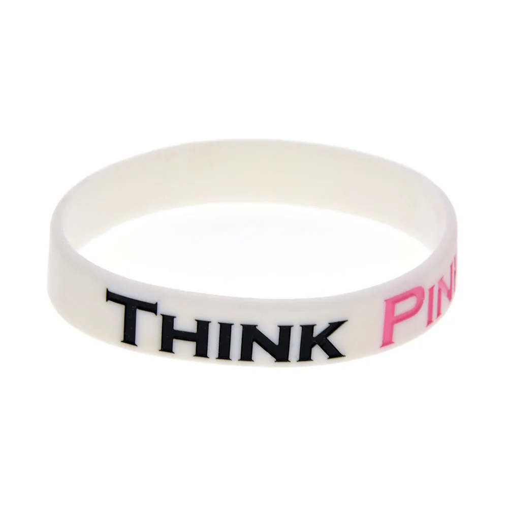 1 Pc Cancro Al Seno Pensa Al Braccialetto In Silicone Rosa Bianco Taglia Adulto