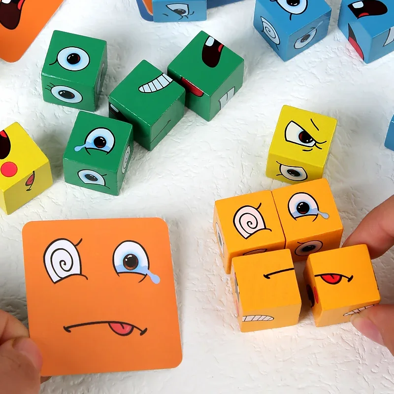 Kids Educational Toys Emotion Change Blocks Expressions Puzzles Children  Cube Games Early Learning Montessori Geometry Face - 4