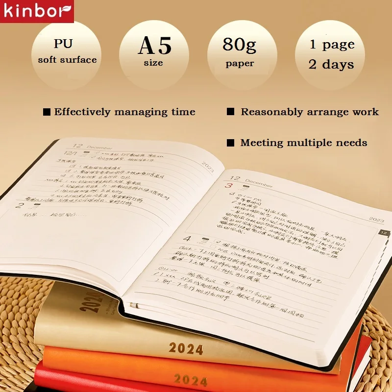 Kinbor A5 2024 Time Plan Planner Daily Agenda Account Time Record Book Work  Notes Learning Notebook блокнот New Year Gift