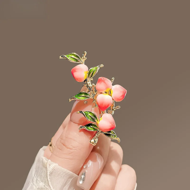 Niedliche bunte Pfirsich-Brosche für Damen, modisch, süße Emaille-Anstecknadel, Blumen-Anstecknadel, lässige Hochzeiten, Kleidung, Schmuck, Geschenk