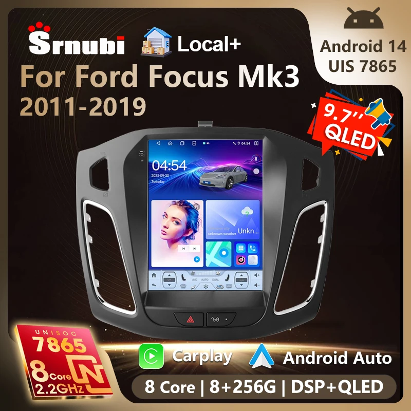 Srnubi 8-Core UIS7865 4G Android 14 Autoradio Multimedia für Ford Focus 3 2011-2019 Tesla Style Carplay Auto 2 Din Stereo GPS