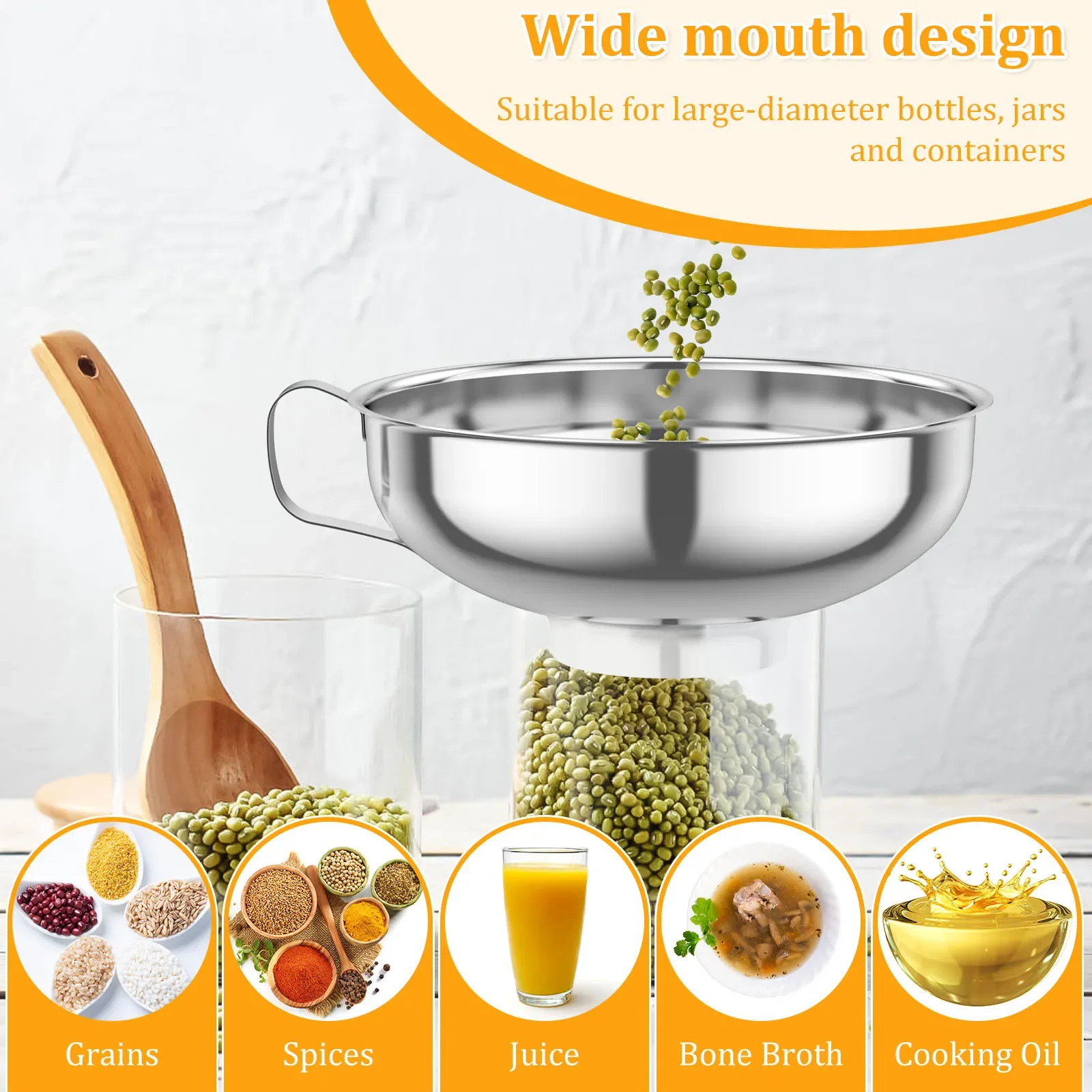 3Pcs Canning Funnel with Strainer Stainless Steel Canning Funnel Wide Mouth Kitchen Funnel Stackable Mason Jar Funnel for Kitche