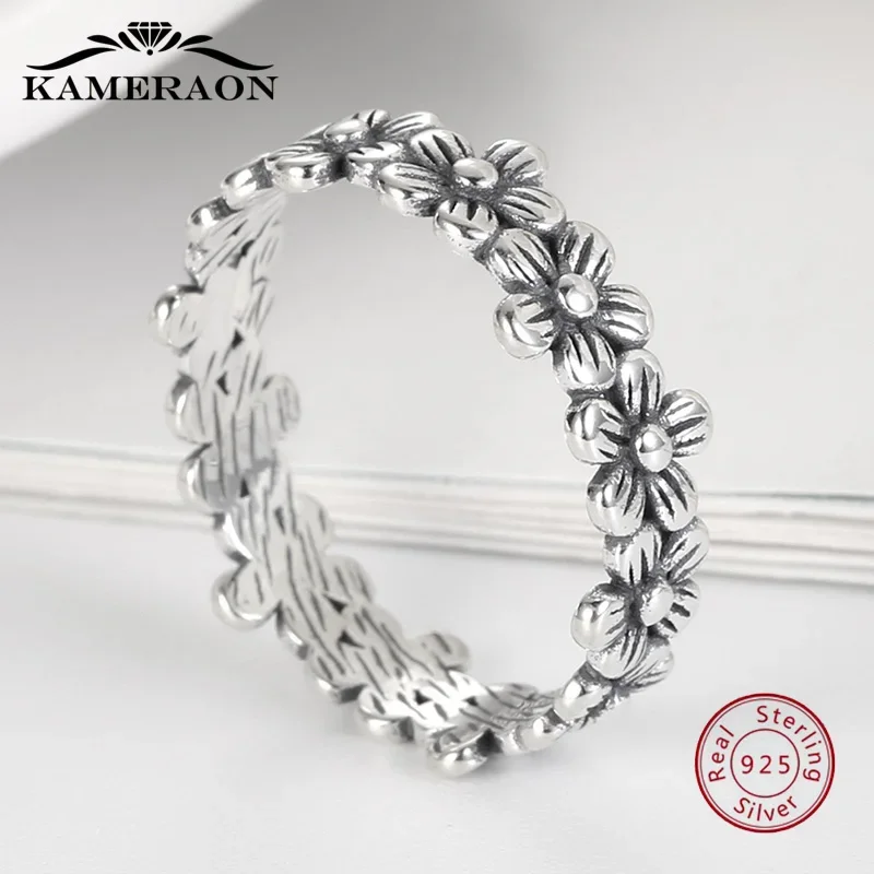 Silver Ring 925 Silver Small Daisies Ring For Women Flower Vintage Processing Real Sterling Silver Boho Accessories Minimalism Jewelry