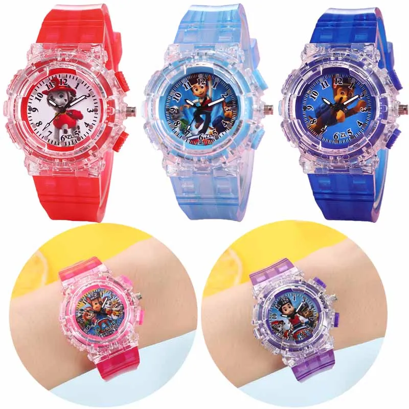 Paw Patrol Chase Flash lumière enfants montres pour filles garçons dessin animé Figure enfants montre lumière lumineuse étudiant Digitel horloge cadeau