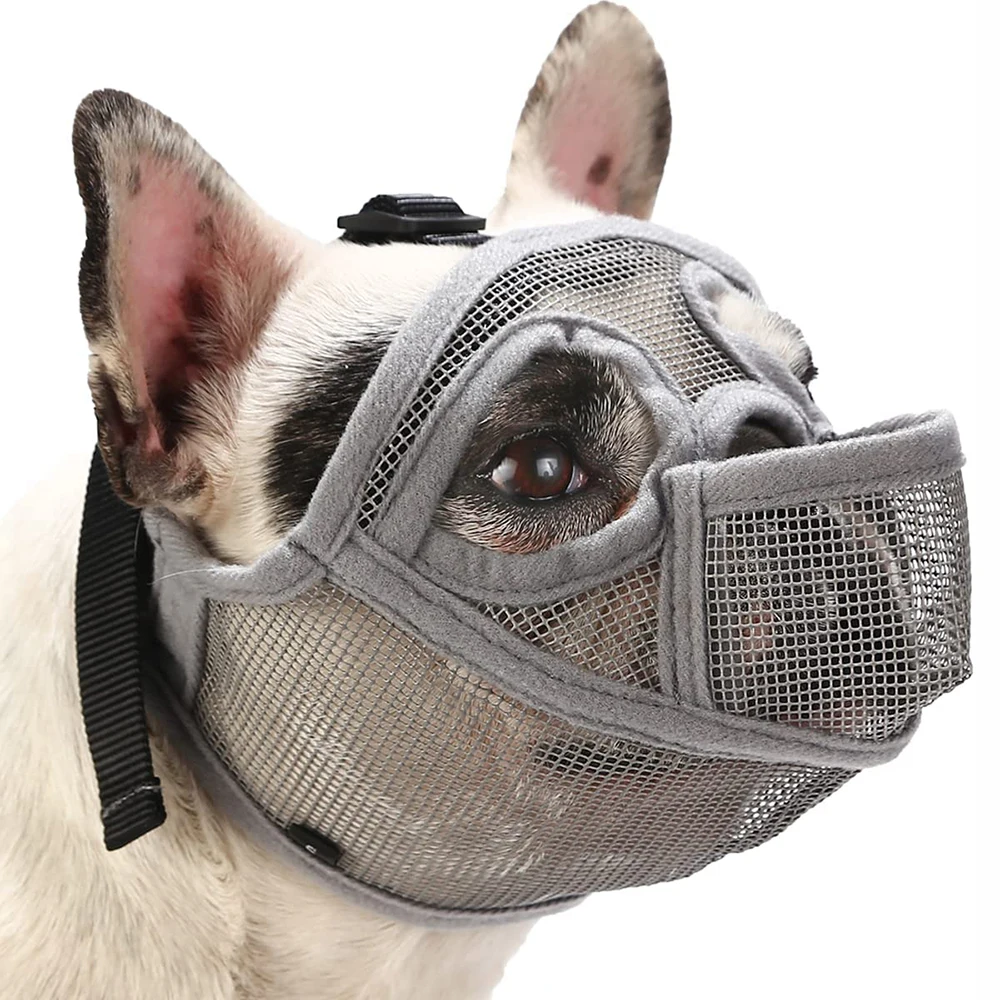 MagiDeal Short Nose Dog Mesh Muzzle for Pugs Bulldogs and Flat Faced Dogs Gray L 