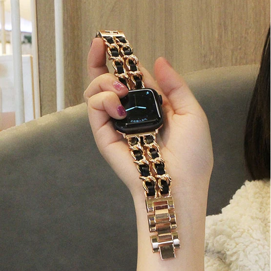 Metal＋Leather Strap For Apple Watch Ultra 8 7 45mm 41mm 6 5 4 SE 44mm 40mm Stainless steel bracelet band iWatch Series 42mm 38mm