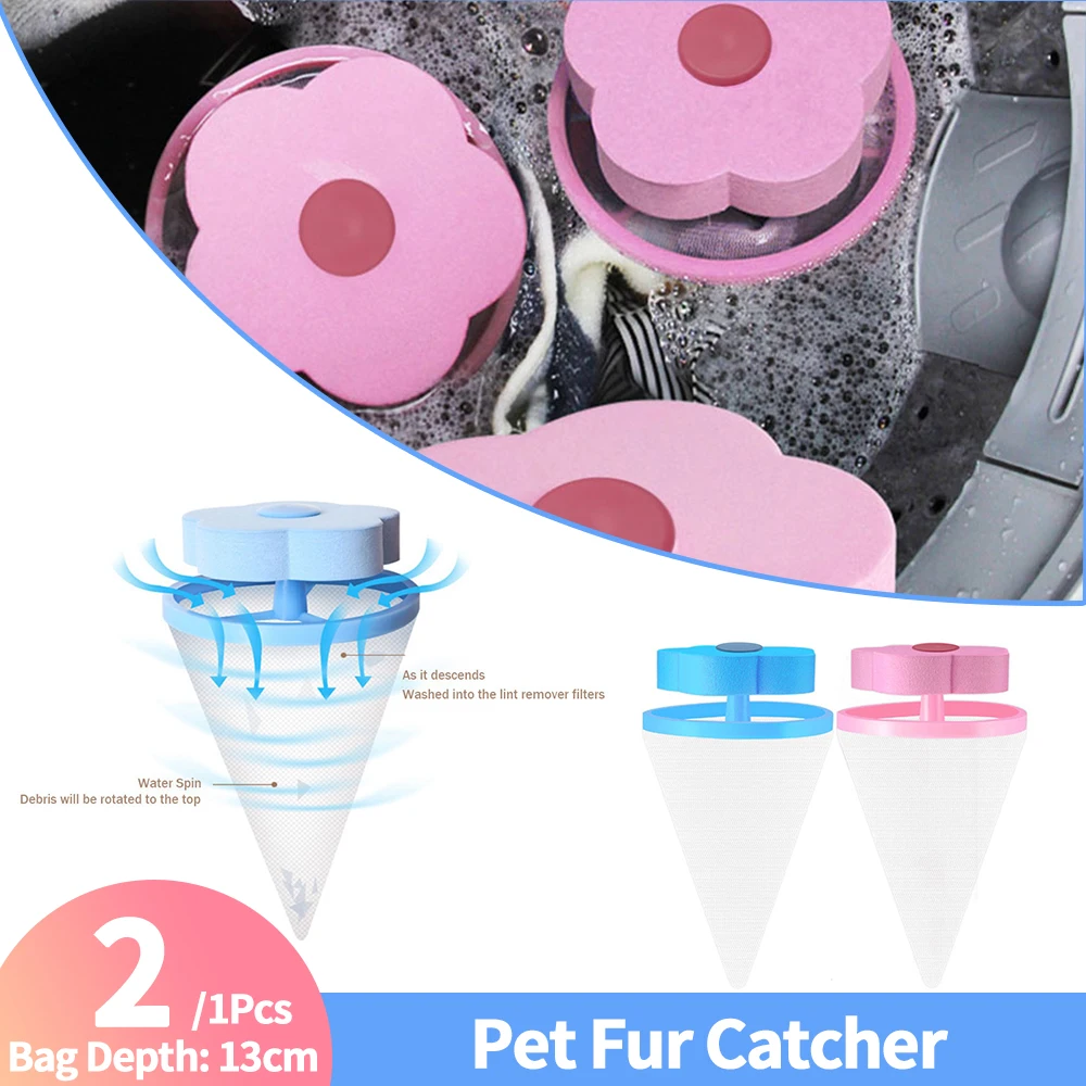 1/2 Pcs Washing Machine Pet Fur Catcher Reusable Flower Shaped Filter Net Household Lint Mesh Bag for Dog Cat Fur Hair Collector