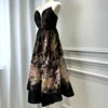 Beach Vacation Dress Australia Luxury Design Silk Linen Clothe Vintage black Floral Print Sleeveless Midi Dress for summer Party 2