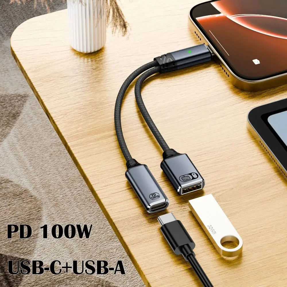 2 in 1 타입 C 스플리터 PD 100W 고속 충전 USB 헤드폰 컨버터 데이터 전송 OTG 기능 오디오 어댑터 태블릿 노트북