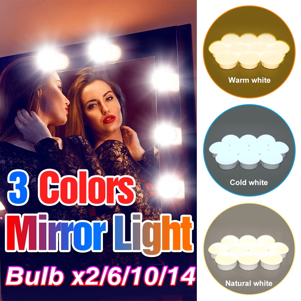 3 Colors LED Makeup Table Mirror Lamp Bathroom Vanity Light USB Wall Lamp For Bedroom Dressing Room Touch Dimming Mirror Light