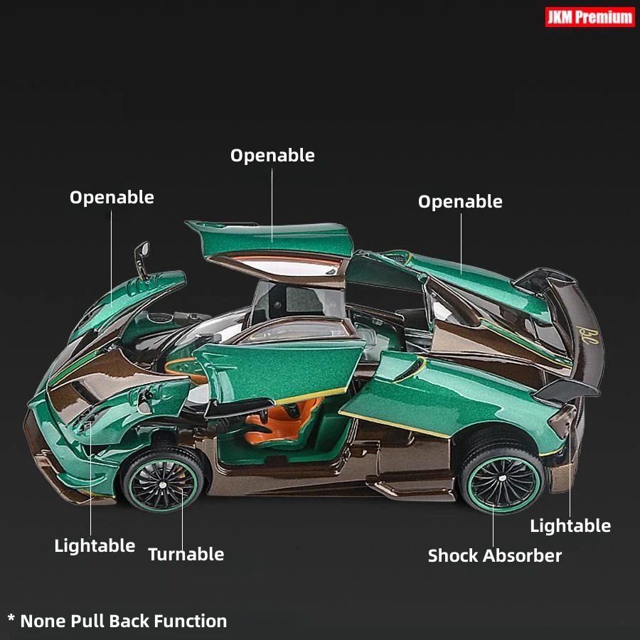 1/32 Pagani Huayra Roadster Zonda Dinastia Miniature Toy Car JKM Diecast Super Sport Model Sound & Light Collection Pull Back 2