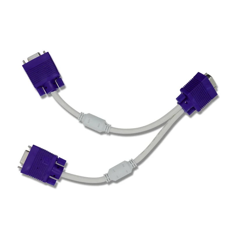 RGB VGA SVGA Male to 2 VGA two HDB15 Female Splitter Adapter extension Cable w/ core splitter adaptor connector converter