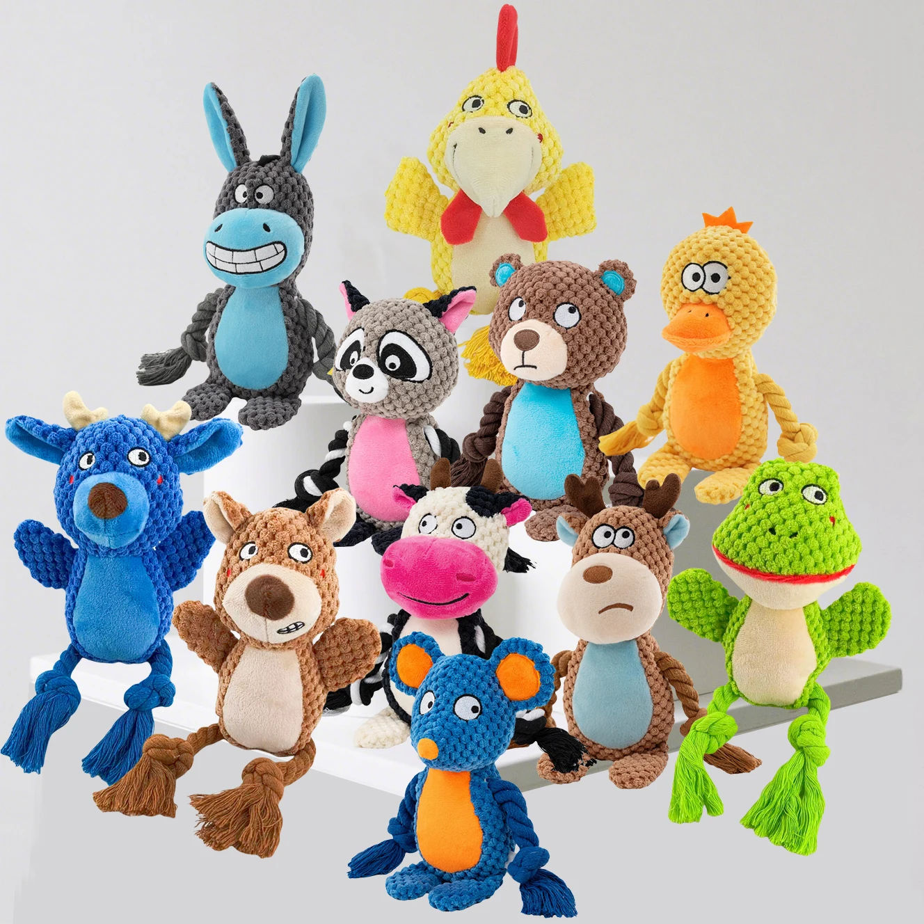 Interactive Animal Plush Rope Toy - Engaging Squeak and Chew Fun