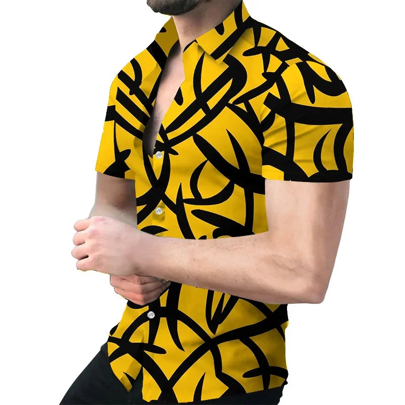 3D Men's Striped Printed Short Sleeve Shirt, Fashionable And Casual Loose Shirt, 2023 New Style. 3