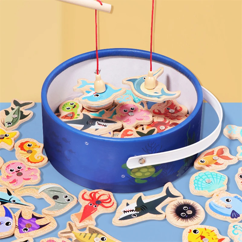 Magnetic Fishing Game Suitable For Young Children Wooden Letter Puzzle Maze Board Preschool ABC Capital Letter Matching Game Fishing Game