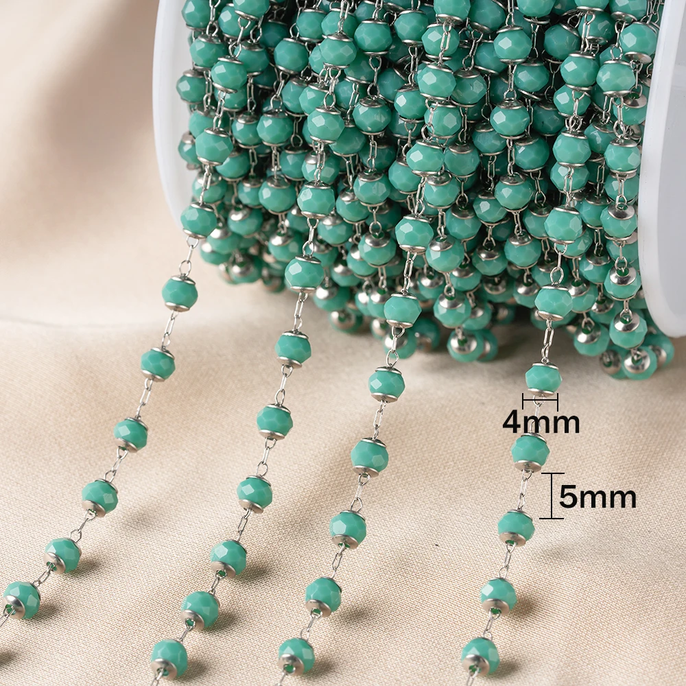 Stainless Steel Beaded Chain for DIY Jewelry Making - 1 Meter Crafting Accessory