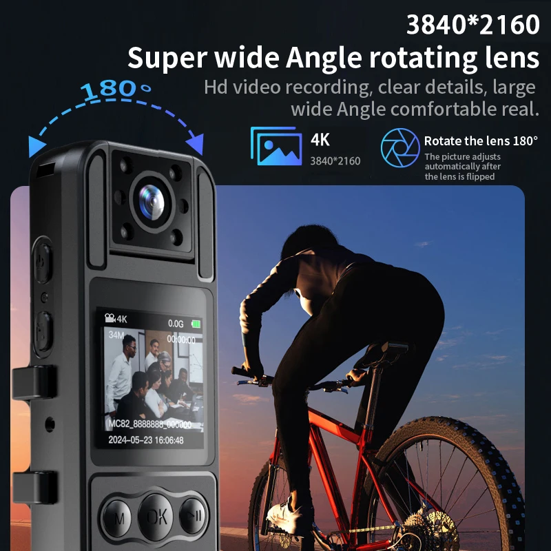 4K Ultra HD WiFi Mini Camera With 1600mAh Battery Body Camera 1.3 -inch Screen Video Recorder 64GB Card Portable Night Vision 4