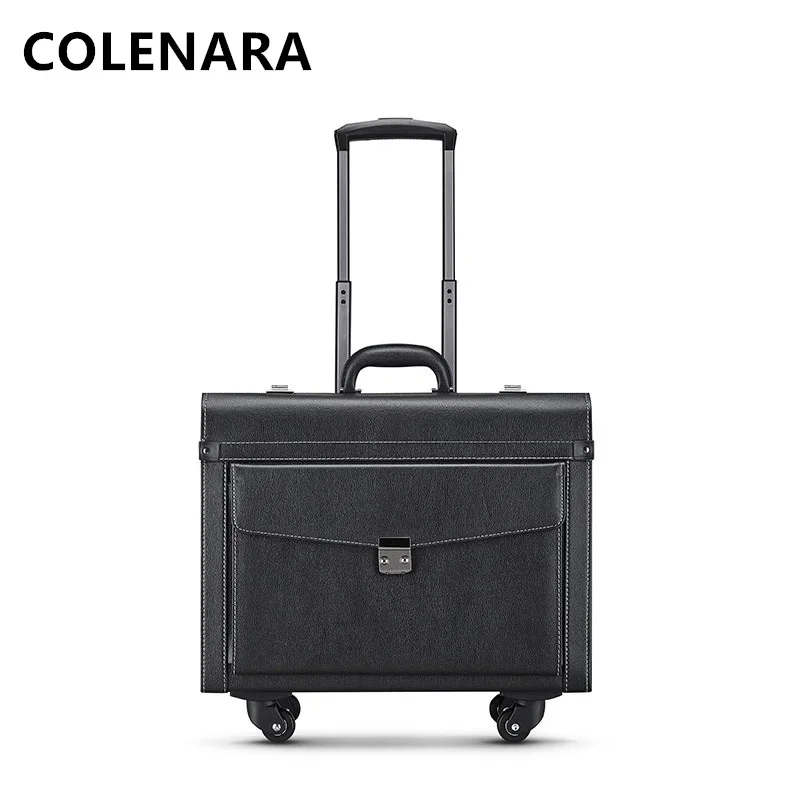 

COLENARA 18 Inch High-quality Suitcase Ladies Small Business Boarding Box PU Leather Men's Trolley Case Rolling Carry-on Luggage