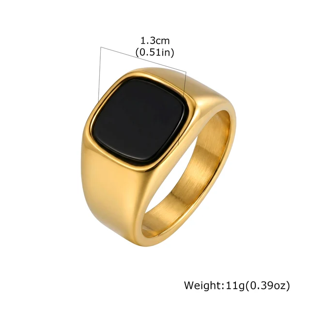 Bague élégante en pierre naturelle carrée pour homme, bague signet en acier inoxydable étanche, cadeau d'anniversaire pour lui, papa