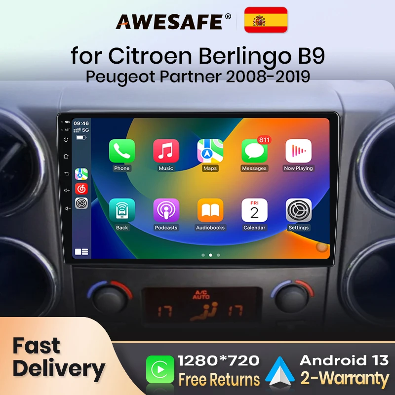 AWESAFE PX9 Car Radio Autoradio for Citroen Berlingo B9 Peugeot Partner 2008-2019 Wireless Carplay Screen Android Auto Stereo