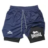 Print 2 in 1 Running Shorts for Men Gym Workout Compression Shorts with Phone Pocket Towel Loop Summer Sport Athletic Activewear 5