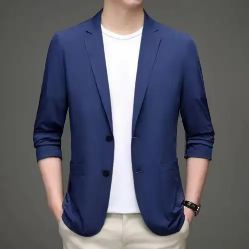 Solid Color Lapel Suit Coat Elegant Men's Suit Jacket with Lapel Collar Long Sleeves Button Placket Stylish Business Outerwear - Image 5
