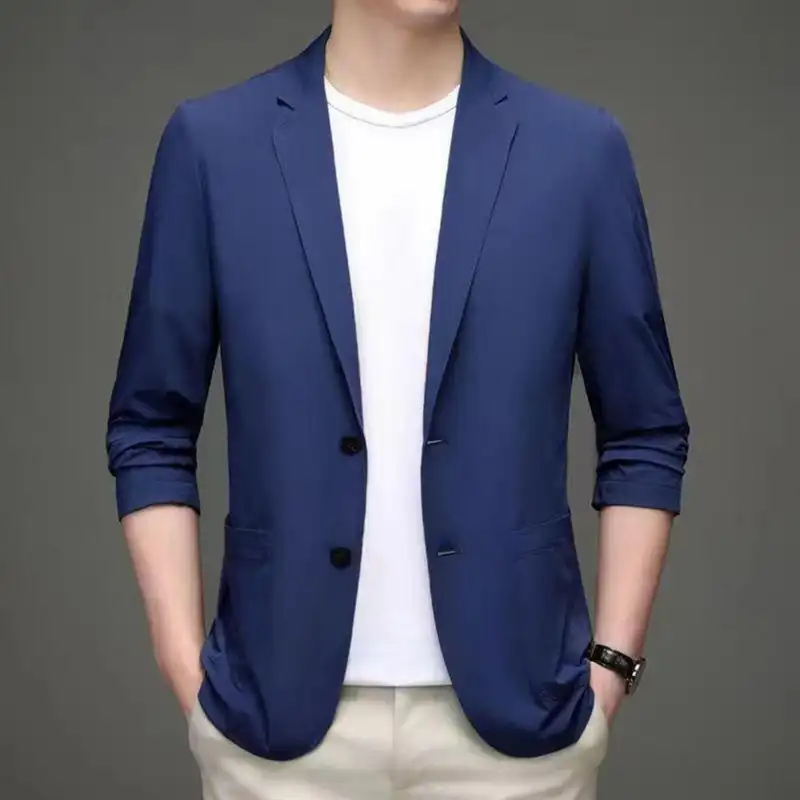 Solid Color Lapel Suit Coat Elegant Men's Suit Jacket with Lapel Collar Long Sleeves Button Placket Stylish Business Outerwear - Image 5