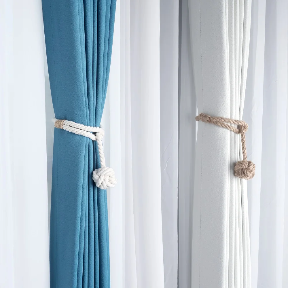Curtain Accessories Curtain Tiebacks Curtain Fasteners Hemp Curtain Ties Ball Shape Holdbacks Knitted Handmade Ropes Clips Outdoor Home Decor